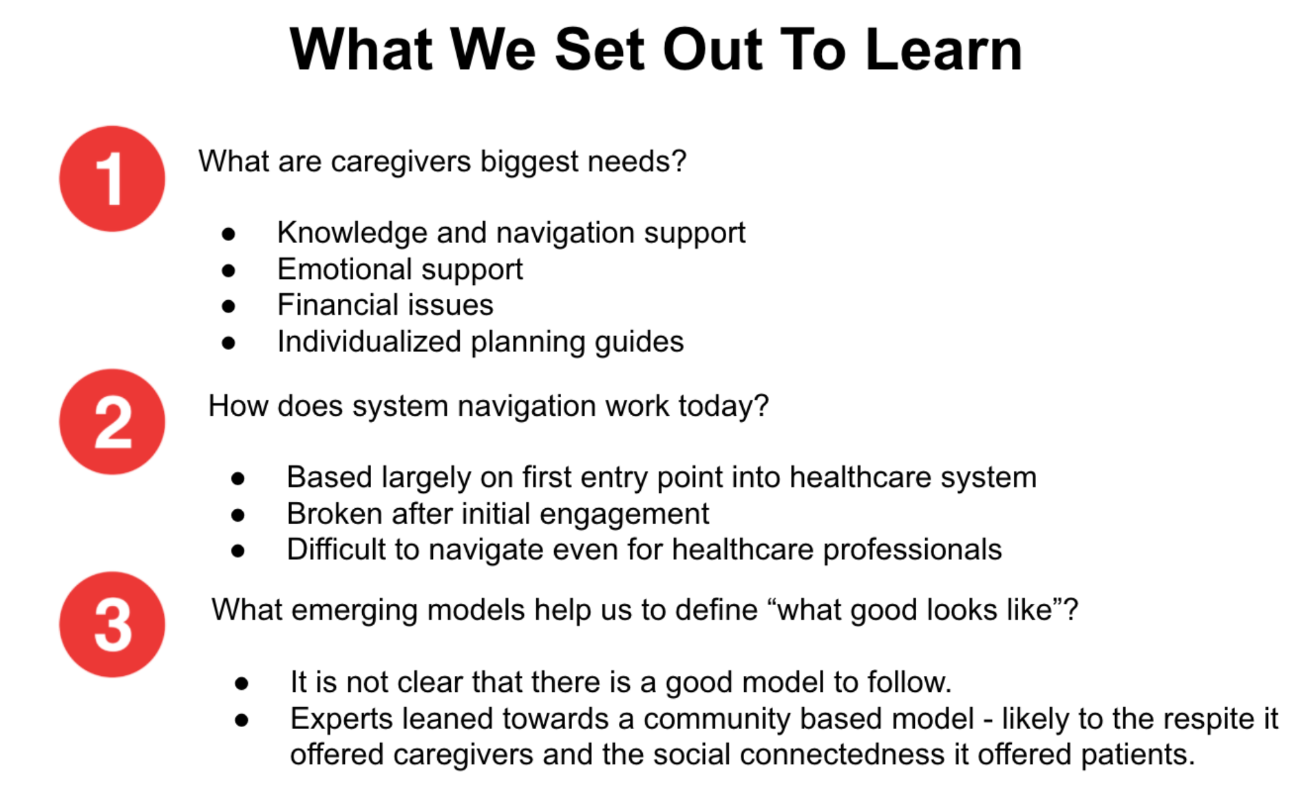 A slide listing the three research questions the expert interviews set out to answer.
