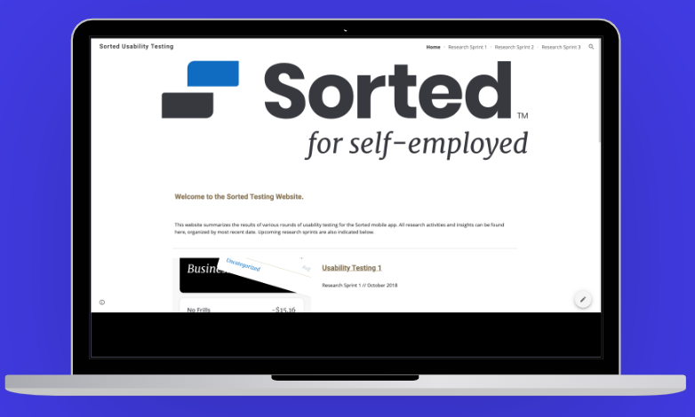 Screenshot of the Sorted testing database homepage shown on a laptop.