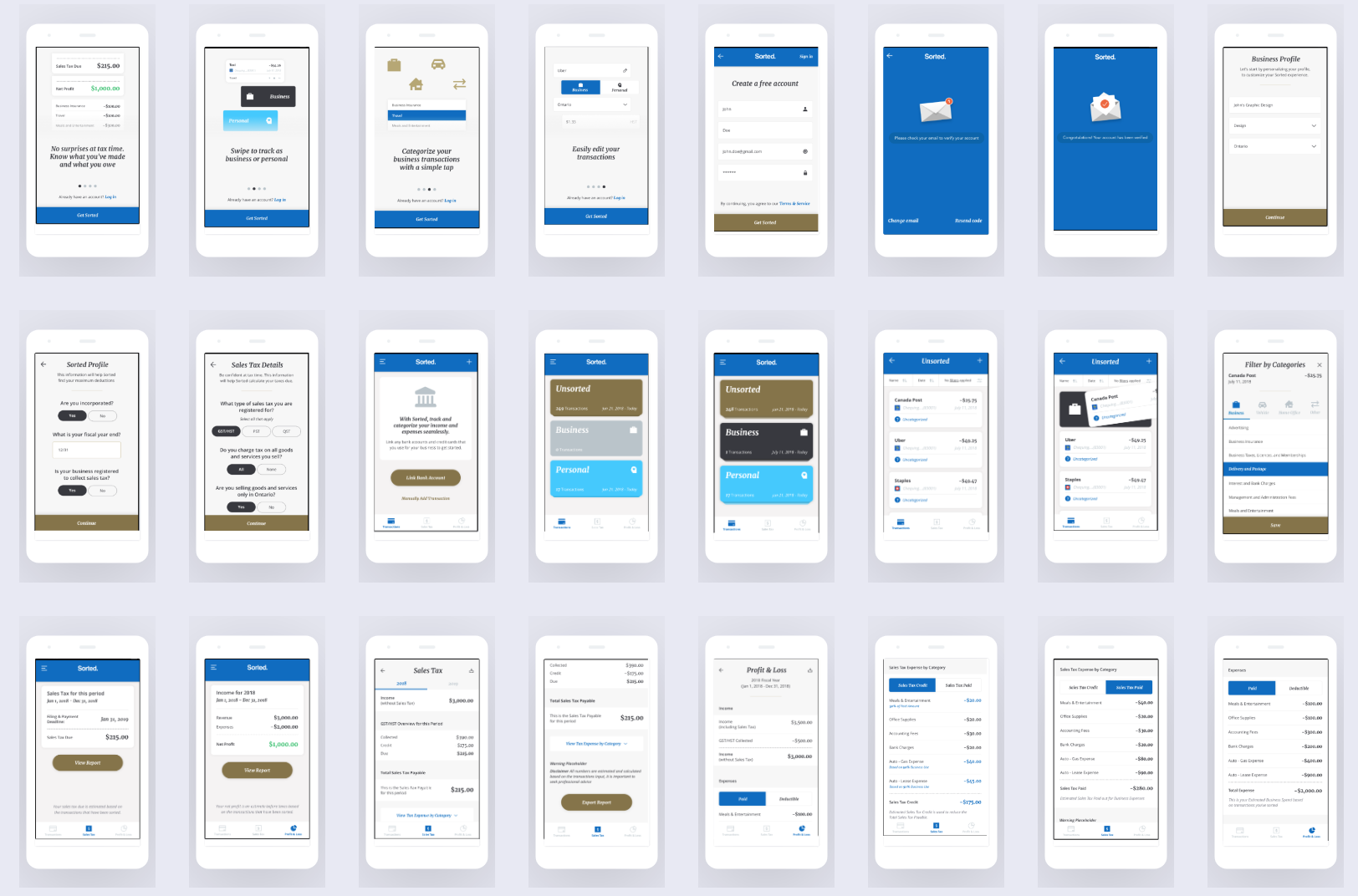Grid of every screen tested in the second usability test.